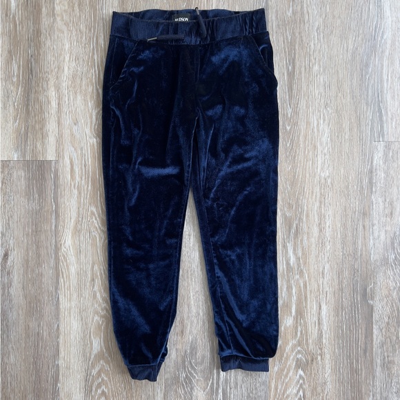 Hudson Girls Velvet Blue Sweat Pants Size 6 Ribbed Cuff Elastic Waist - Picture 1 of 6